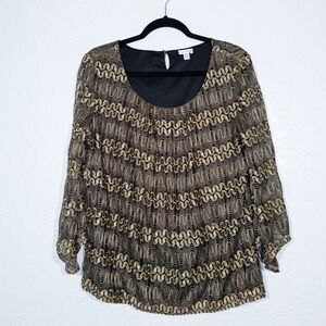 Rebecca Malone Black & Gold Lace Overlay Blouse Size XL